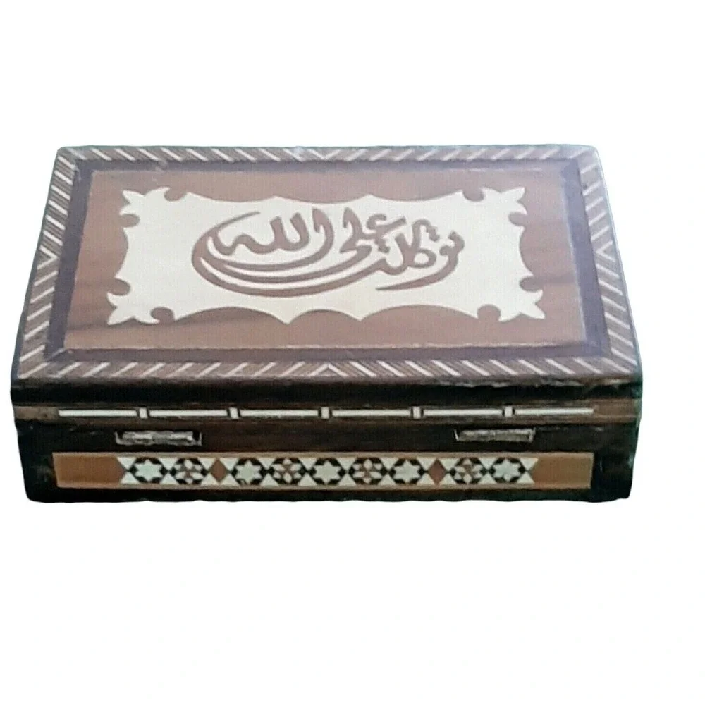 Vintage Persian Trinket Box wood Inlaid Marquetry Middle Eastern Jewelry Box